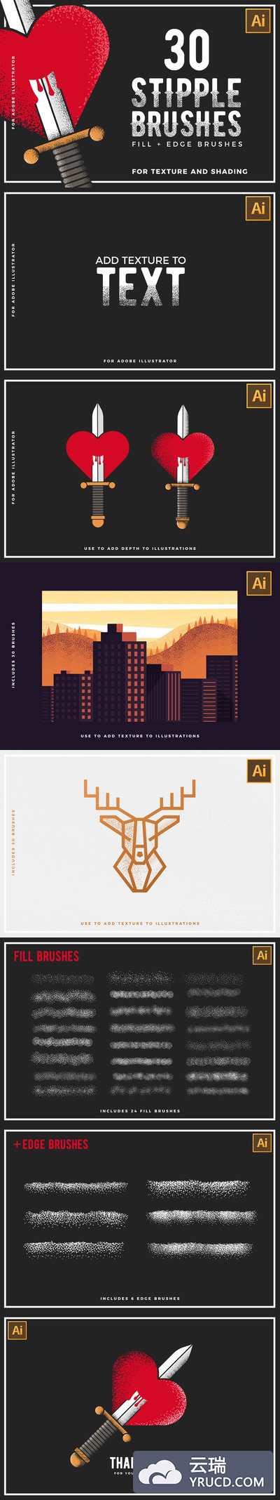 笔刷 | 30个手工制作点画笔复古标志插图背景刷子