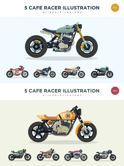 图标 | 高品质矢量复古咖啡馆赛车摩托车元素车辆