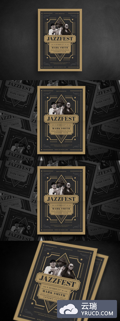 复古时尚高端简约欧式房地产几何线条爵士乐音乐会宣传单DM海报设计模板