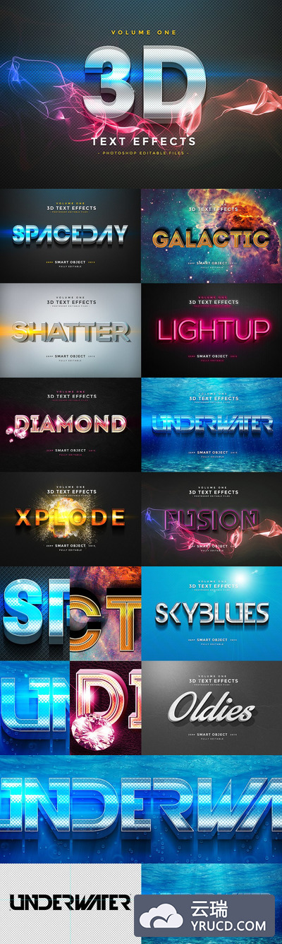 3D文本设计效果图层样式v1 3D Text Effects Vol.1