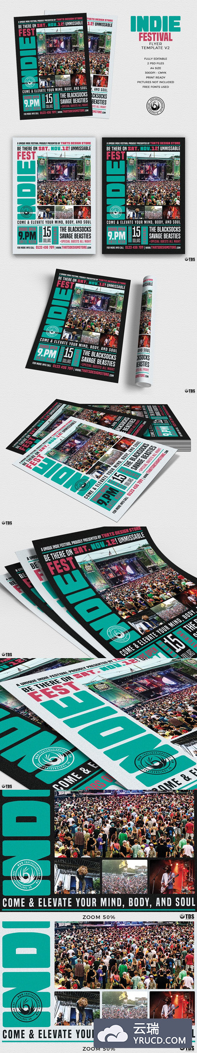 独立音乐节传单PSD模板v2 Indie Fest Flyer PSD V2