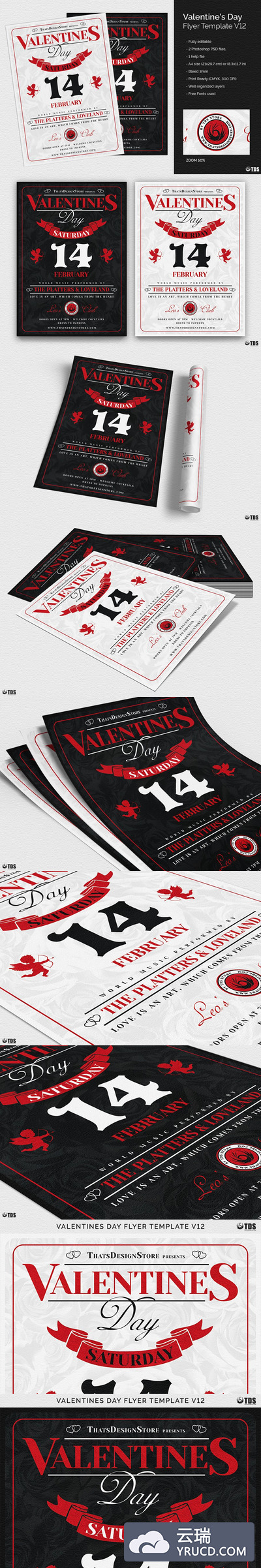 浪漫的情人节传单PSD模板v12 Valentines Day Flyer PSD V12