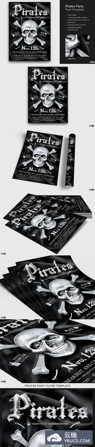 海盗主题派对传单PSD模板 Pirates Party Flyer PSD