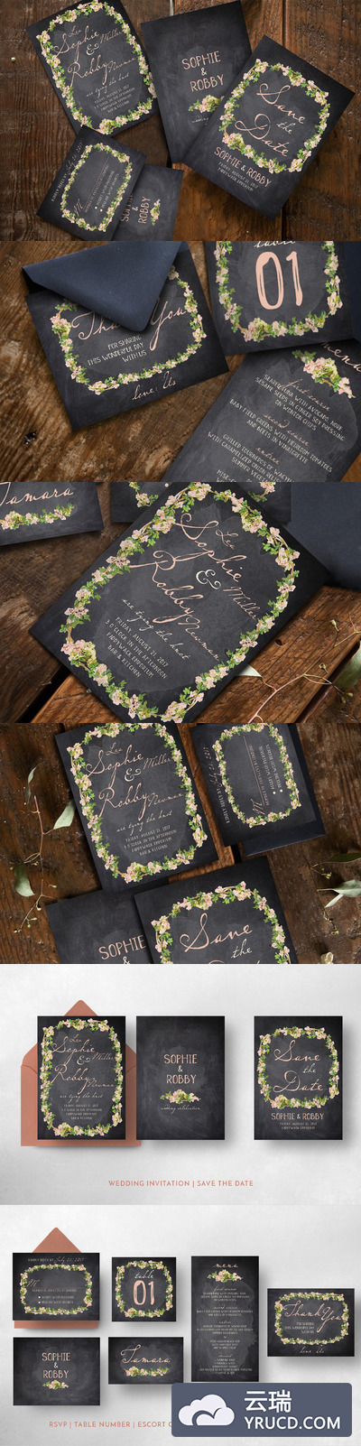 经典花卉婚礼邀请函套装 Vintage Flower Wedding Suite