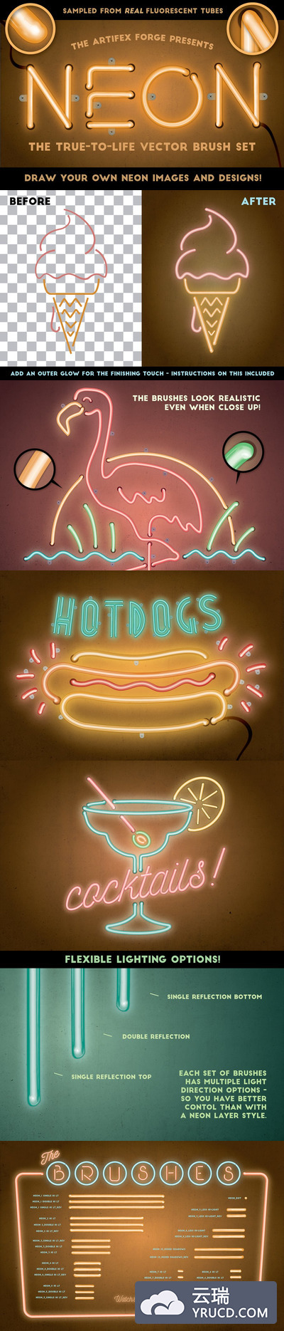 霓虹灯灯管线条AI笔刷 Neon - Realistic Brush Set