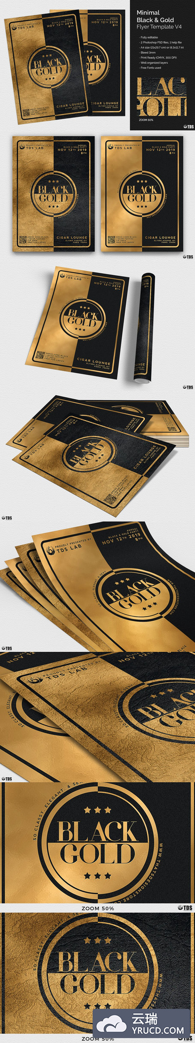 极简主义黑金海报模板 Minimal Black Gold Flyer PSD V4