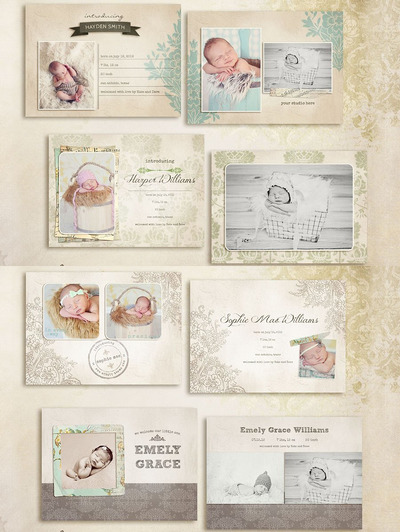 简单的出生卡片背景模板 Simply Birth Announcement Cards