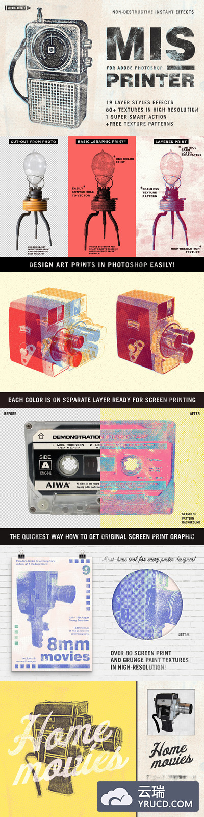 图层样式 | 复古怀旧半色调颗粒油漆丝网印刷无缝纹理