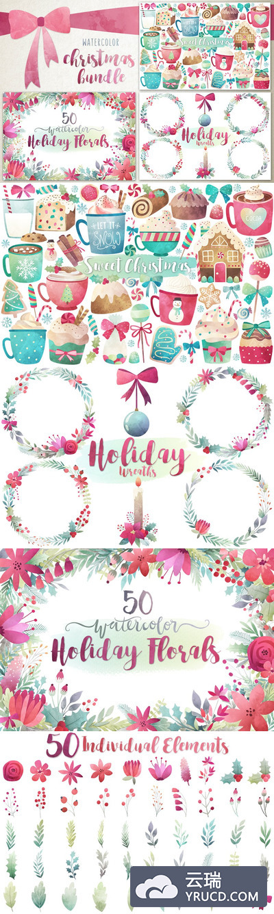 水彩圣诞元素包 Watercolor Christmas Bundle