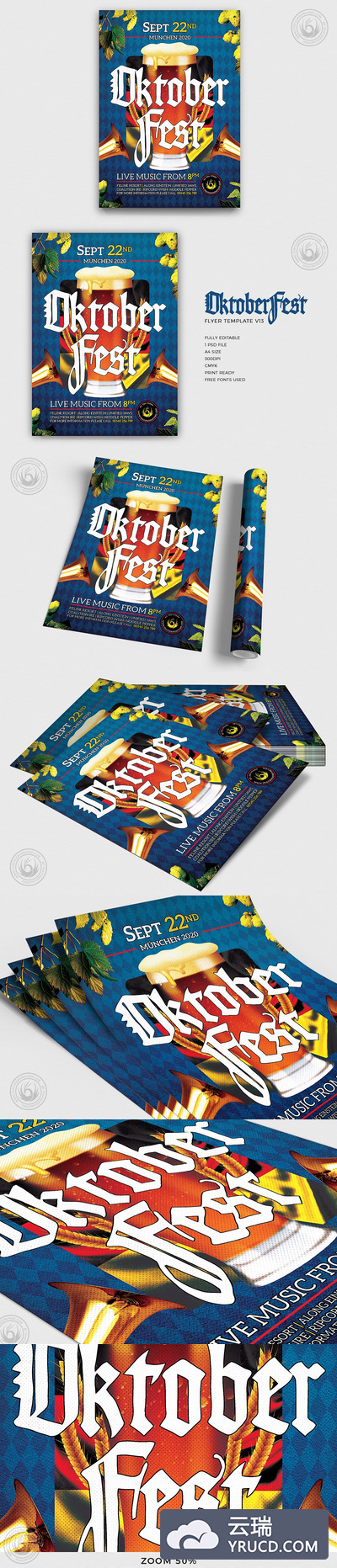 啤酒节海报模板 Oktoberfest Flyer PSD V13