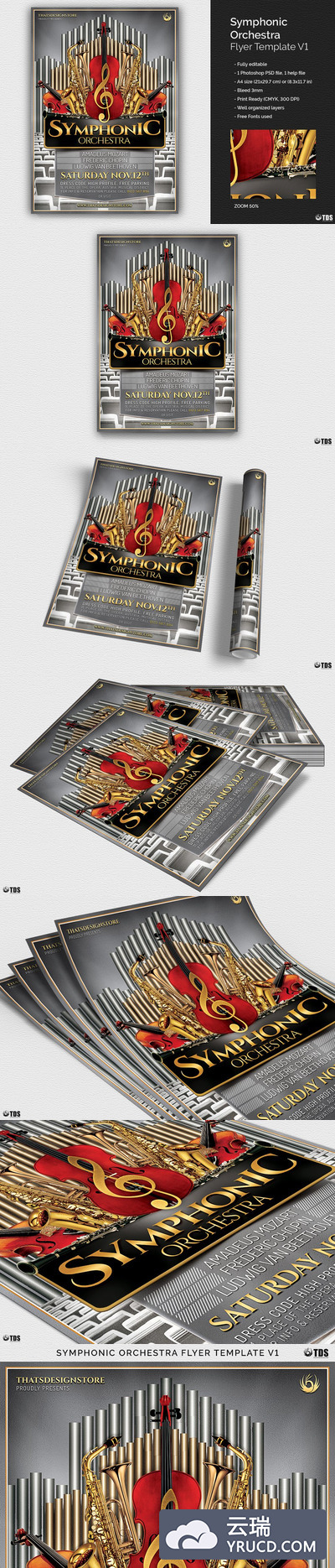 小提琴音乐海报模板 Symphonic Orchestra Flyer PSD V1