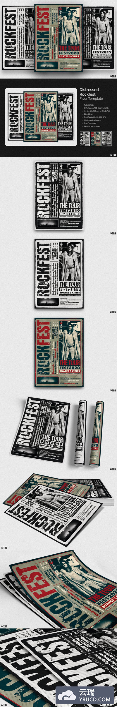 摇滚音乐活动传单PSD模板 Distressed Rockfest Flyer PSD
