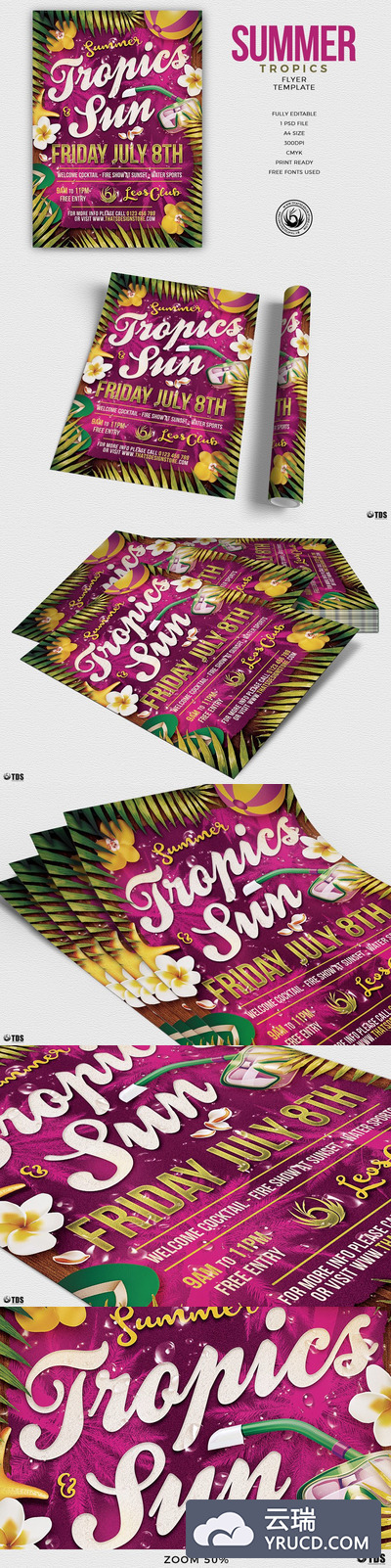 热带风格传单模板 Summer Tropics Flyer PSD