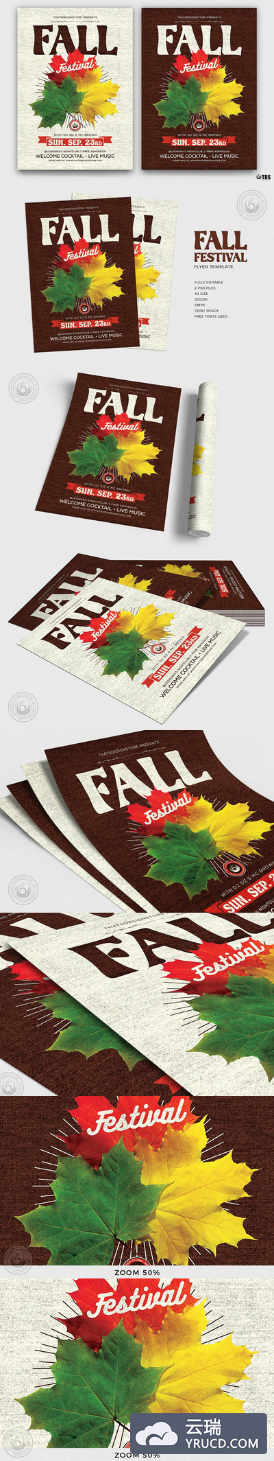 秋天节日主题传单PSD模板 Fall Festival Flyer PSD