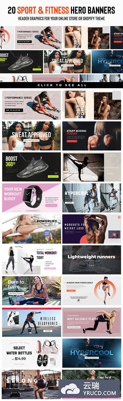 健身户外运动广告模板 20 Fitness & Workout Hero Banner PSD