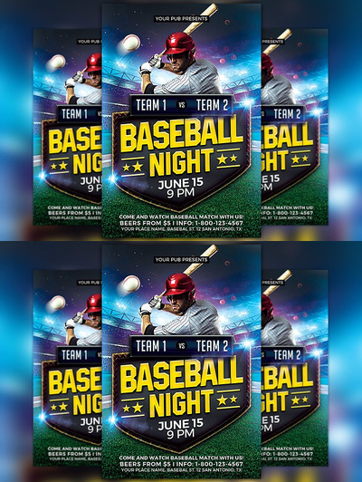 棒球比赛海报模板 Baseball Match Flyer Template