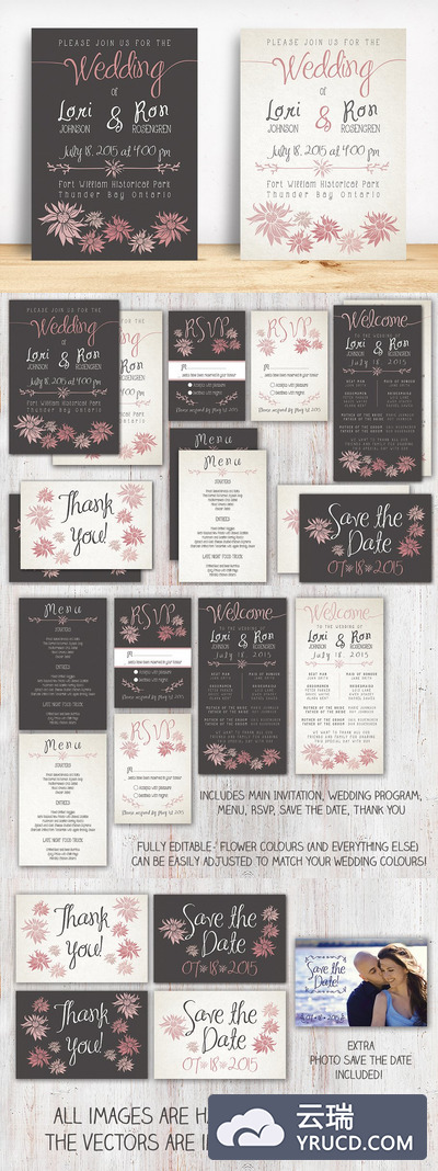 花卉婚礼邀请函 Flower Wedding Invitation Suite