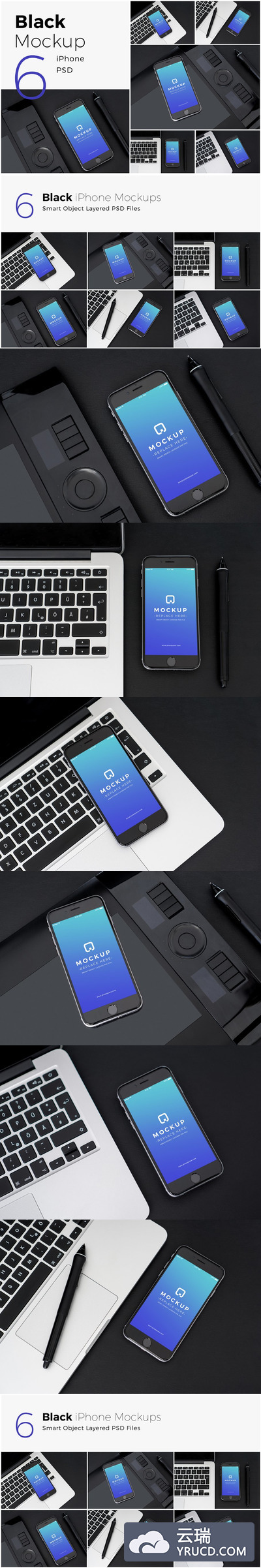 黑色iPhone6样机PSD模板 Black iPhone Mockups PSDs