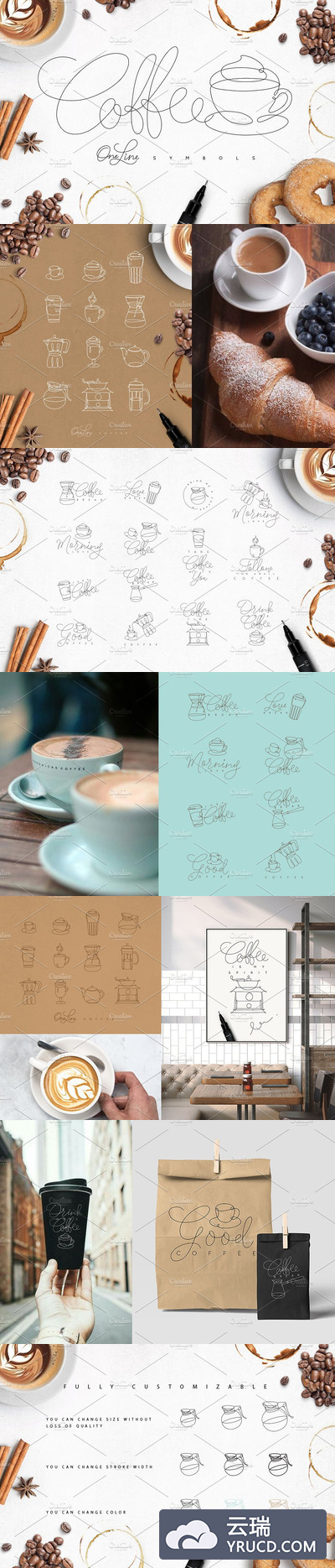 咖啡线型图形 Coffee One Line Symbols