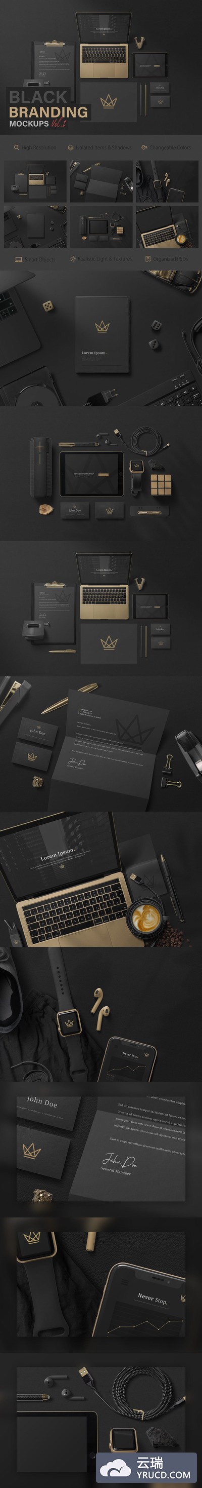 Mockups | 黑色文具菜单标签徽标元素高分辨率psd文件场景品牌样机Vol.1