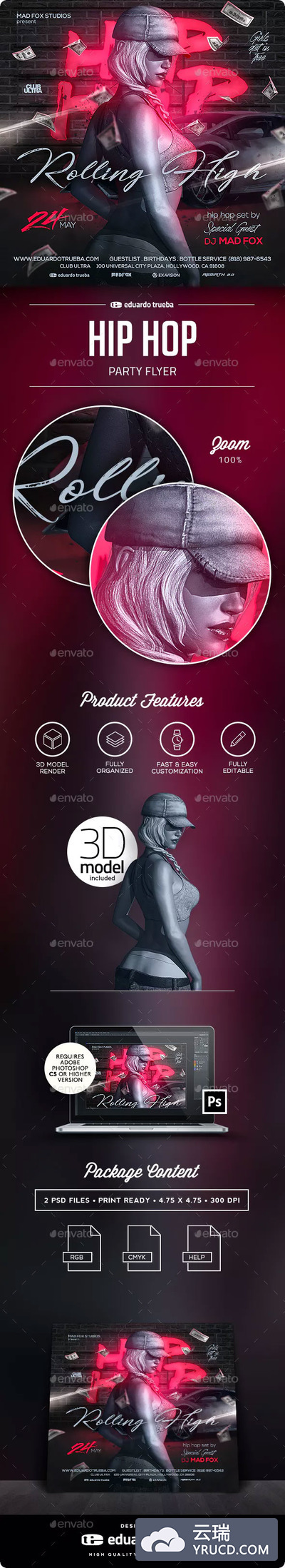 酷炫嘻哈夜店风格的海报模板下载[PSD]