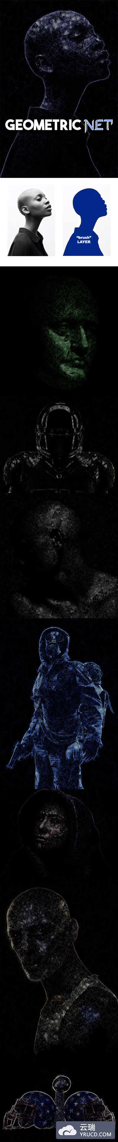 适合深色感觉的几何多边形图形PS动作下载 [atn]