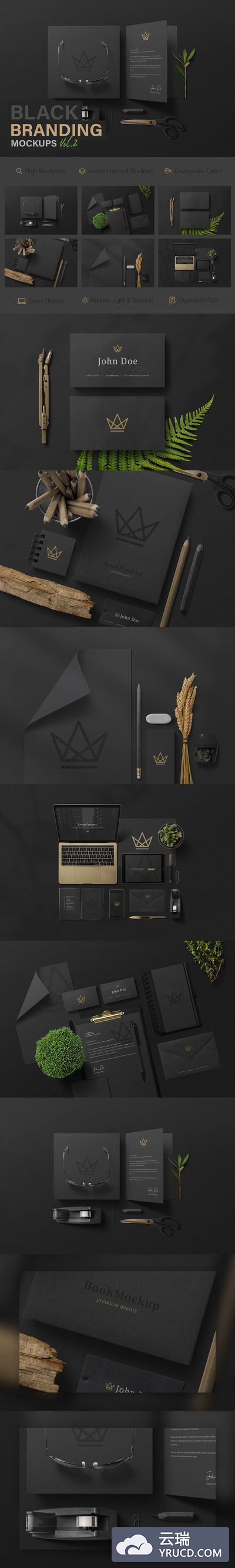 Mockups | 黑色文具菜单标签徽标元素高分辨率psd文件场景品牌样机Vol.2