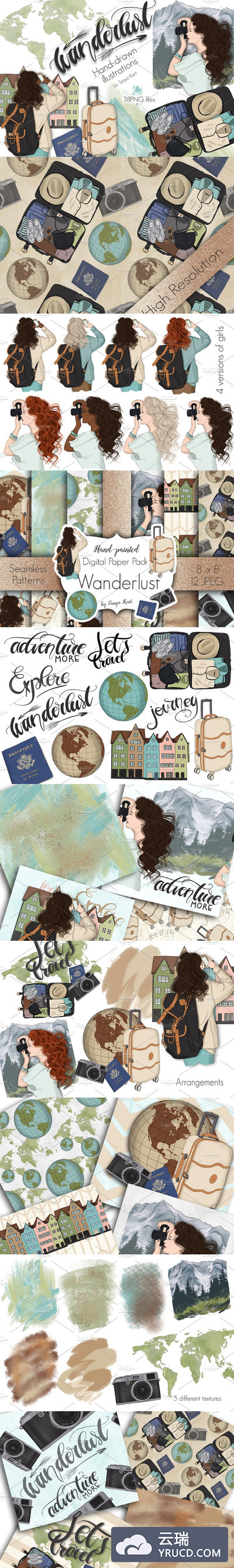 手绘旅行设计插画 Wanderlust Hand Drawn Design Kit