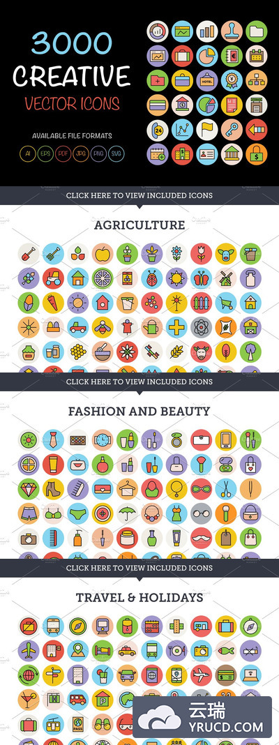 彩色创意圆形矢量图标合集 3000 Creative Vector Icons Bundle