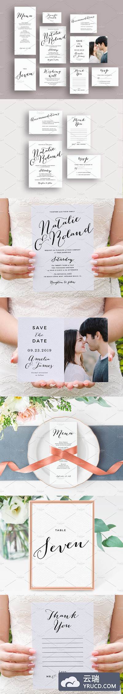 简单排版脚本婚礼邀请函模板 Typography script wedding invite set