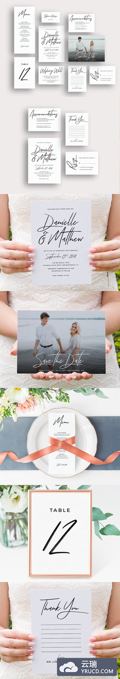 简约婚礼邀请函设计 Typography brush script invitations