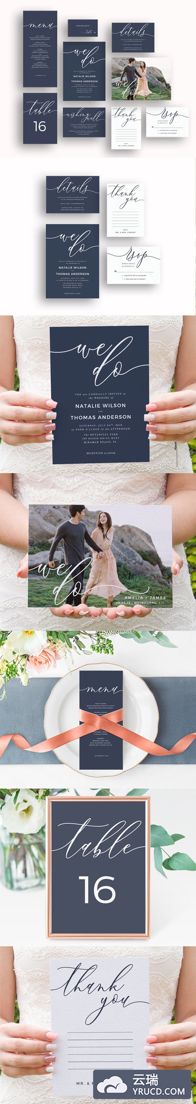 现代深蓝色邀请函模板 Modern We Do Script Navy Blue