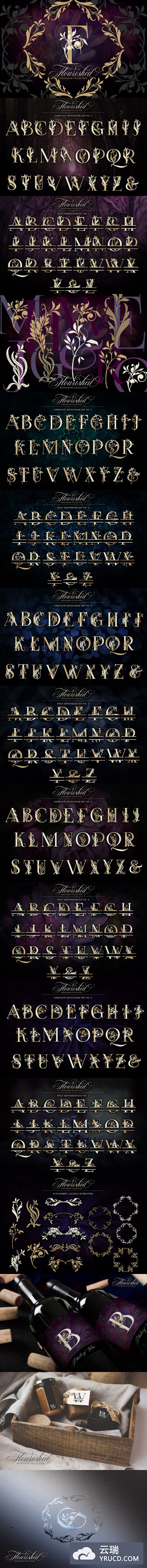 高雅的花卉字母图案 Flourished Monogram Collection