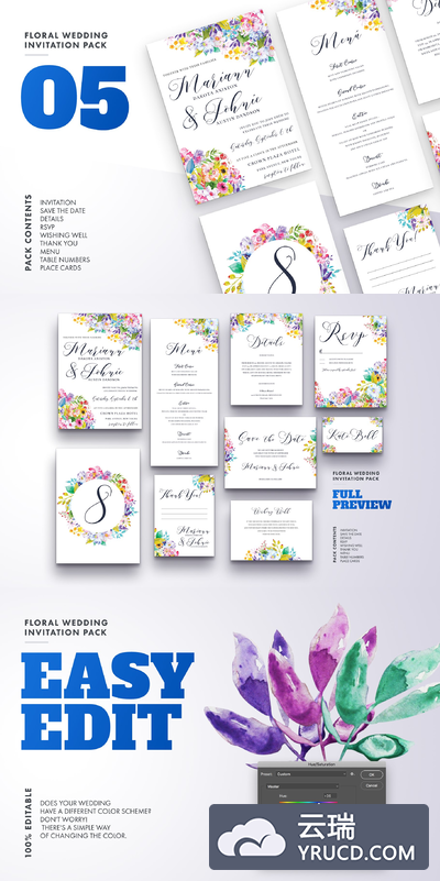 婚礼花卉邀请函5 Floral Wedding Invitation Set Vol.5