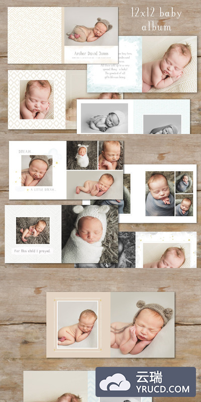 新生儿摄影艺术相册模板 Photo Book Template - Baby Boy Album