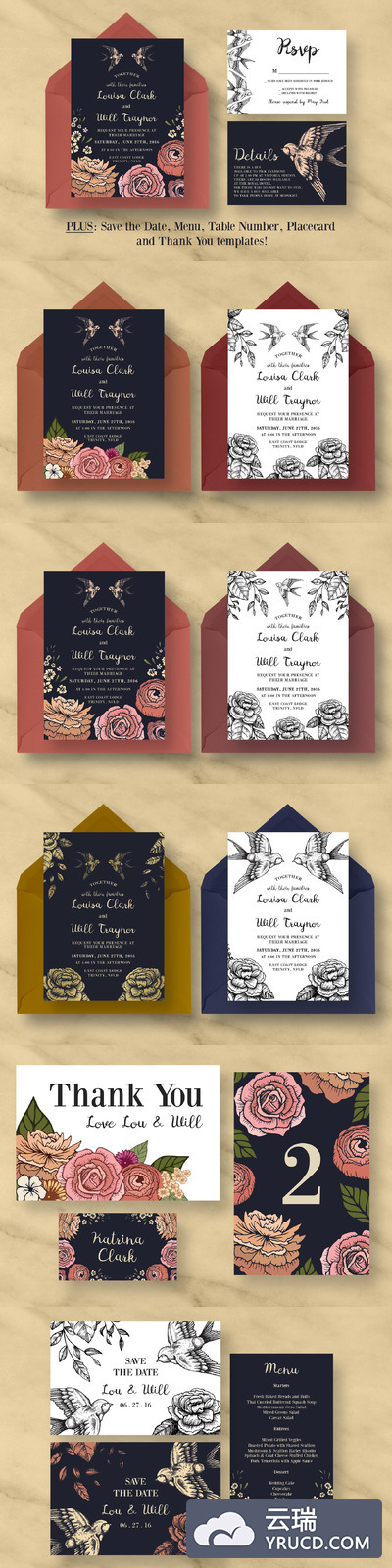 浪漫燕雀婚庆邀请函 Romantic Swallow Bird Wedding Suite