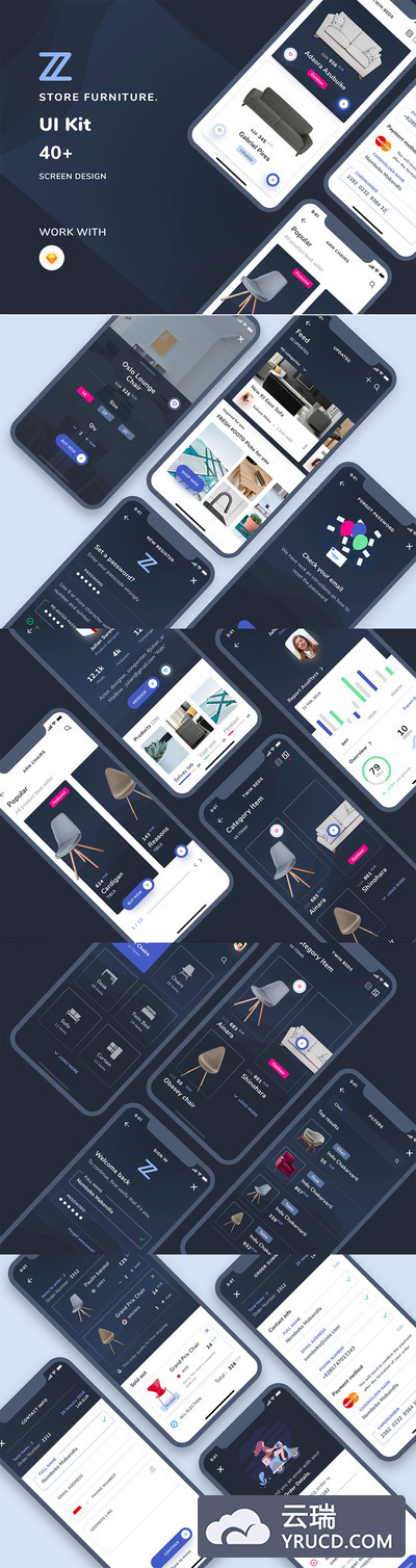 高端的家居家具商城电商APP UI KIT模板套装下载 [Sketch]