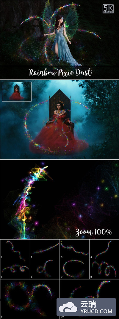 5K彩虹背景纹理 5K Rainbow Pixie Dust Overlays