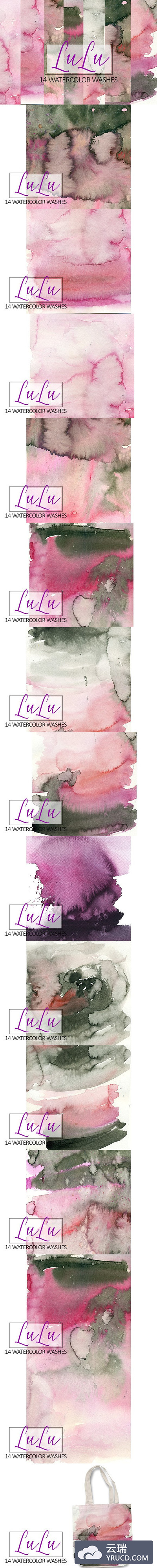 粉红水彩肌理背景纹理 Pink and Charcoal Watercolor Washes