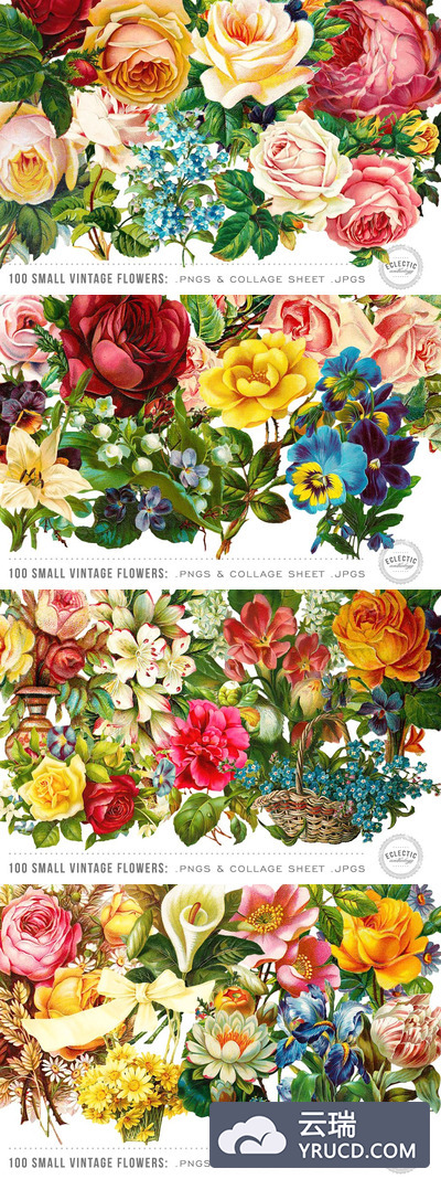 复古花卉图案 100 Small Vintage Flower Graphics