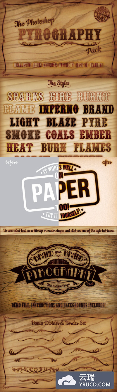 复古字体效果 The Photoshop Pyrography Pack