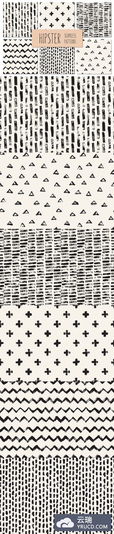 潮人无缝模式背景纹理集1 Hipster Seamless Patterns Set 1