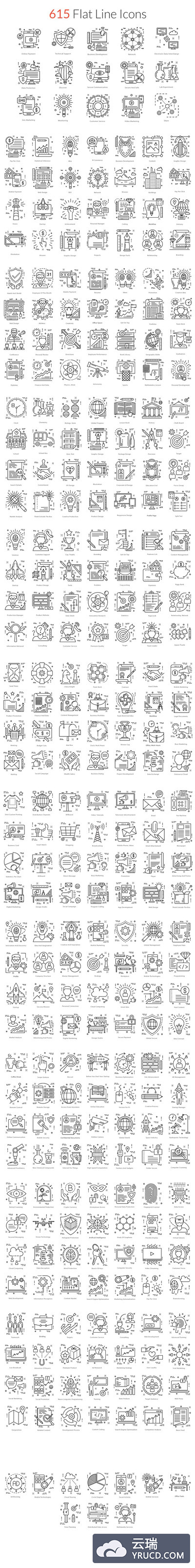 扁平化线型图标 615 Flat Line Icons