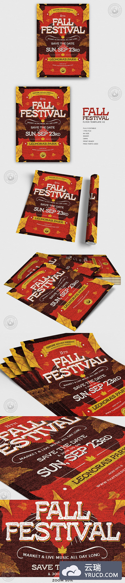 秋天节日海报模板 Fall Festival Flyer PSD V2