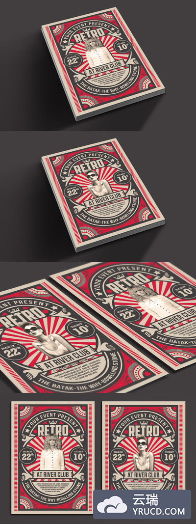 时尚高端欧式复古房地产线条风格的高品质音乐DM宣传单海报设计模板