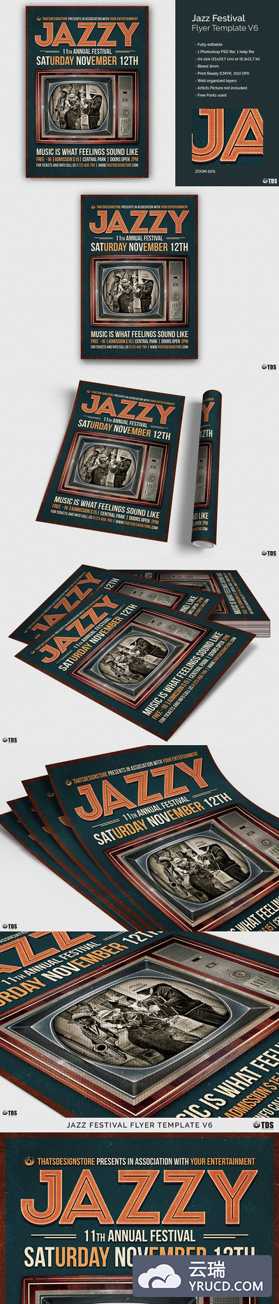 爵士乐节传单模板V6 Jazz Festival Flyer Template V6