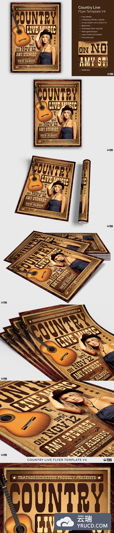 经典乡村海报模板 Country Live Flyer PSD V4