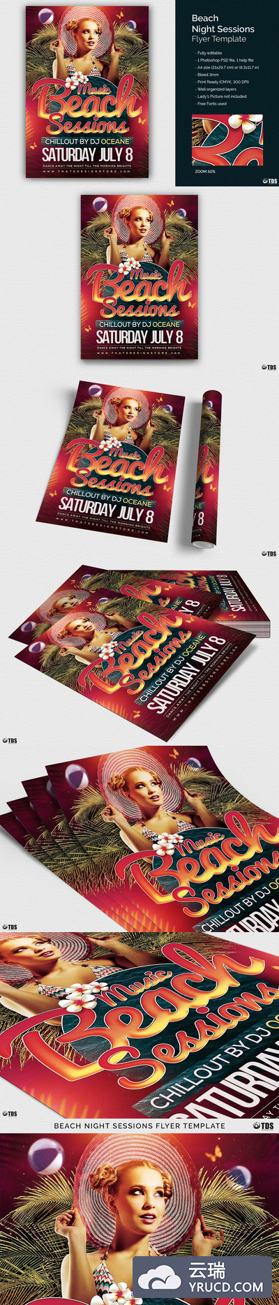 夜店海报模板 Beach Night Sessions Flyer PSD