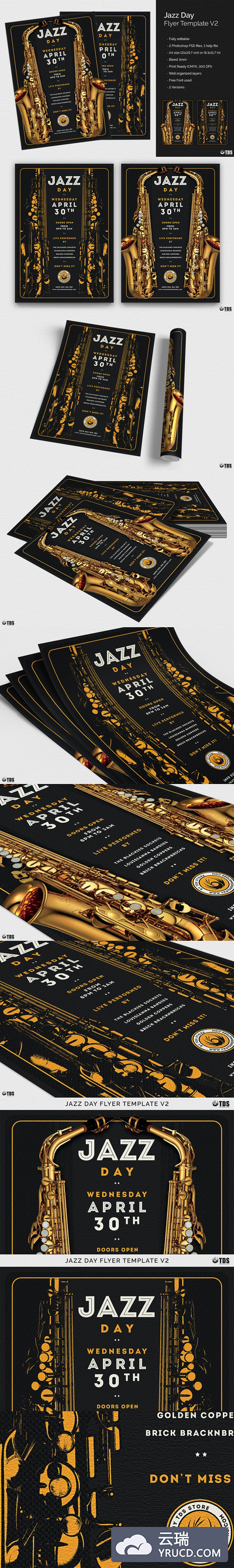爵士音乐海报模板 Jazz Day Flyer PSD V2