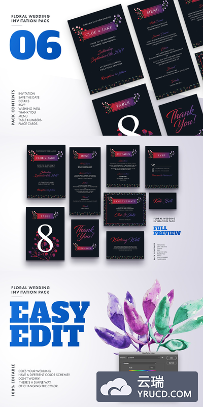 花卉婚礼邀请函集 Floral Wedding Invitation Set Vol.6